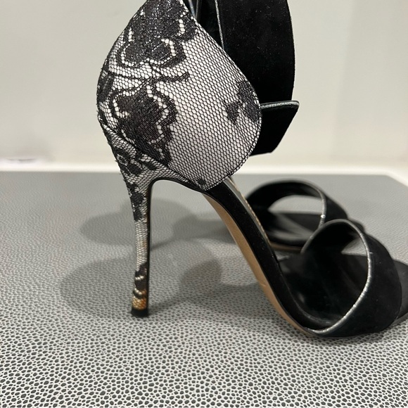 Nicholas KIRKWOOD 🖤 black suede, lace & silver 4 in. strappy heels EUC size 35 - Picture 8 of 14